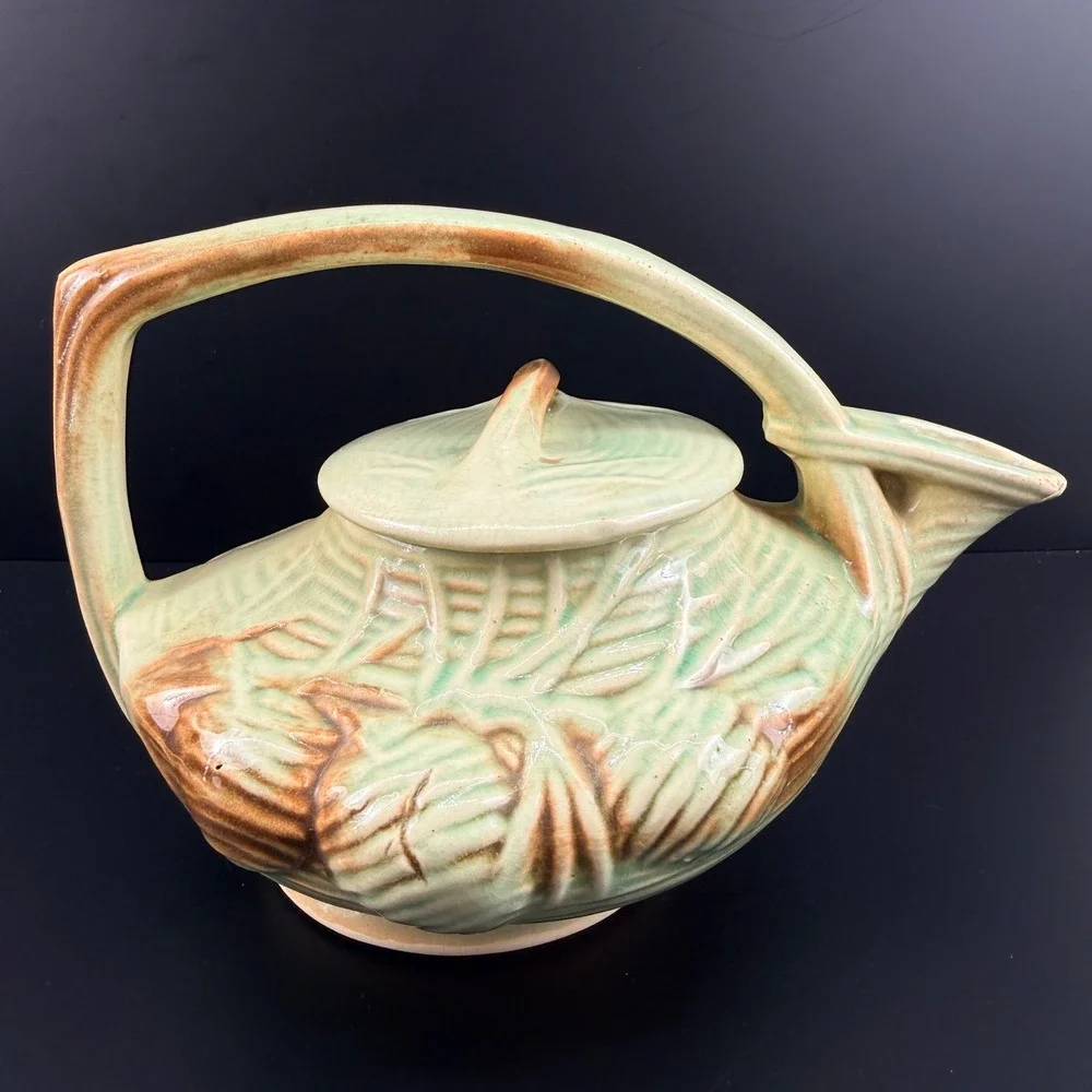 McCoy Pottery Pine Cone Teapot Green Brown Art Pottery 1940s